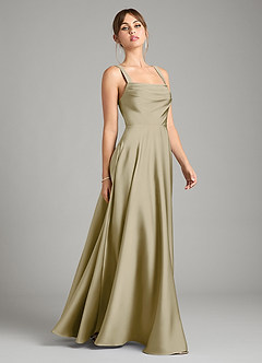 Azazie Shaude Bridesmaid Dresses Moss Green A-Line Pleated Stretch Satin Dress image13