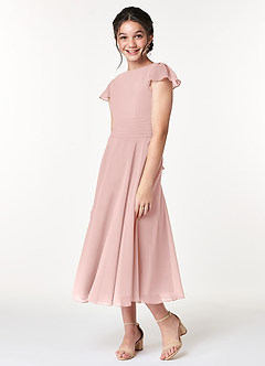 Azazie Payton Junior Vestido de Rosa Empolvado de Gasa de Corte en A con Lazo image4