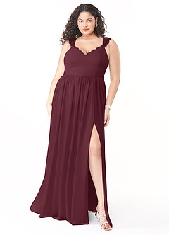 Azazie Cleobella Robes de demoiselle d'honneur Robe Trapèze en Mousseline de soie Dentelle en forme de cœur Cabernet image8
