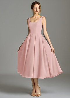 Azazie Amalie Robes de demoiselle d'honneur Robe Trapèze en Mousseline de soie Plissée Rose Poudré image6