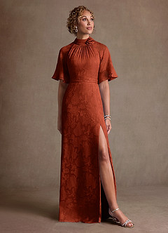 Azazie Hypatia Klänningar till brudens mor Klä Tubklänning i Blommig Utbrändhet Plisserad Kastanjebrunt image5