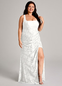 Azazie Mero Bridesmaid Dresses White Sheath Pleated Floral Burnout Dress image4
