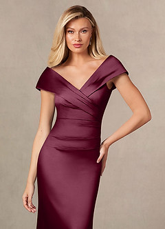 Azazie Ludlow Mother of the Bride Dresses Mulberry Mermaid Pleated Stretch Satin Dress image6