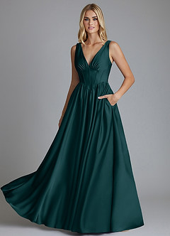 Azazie Delmie Bridesmaid Dresses Pine A-Line Corset Stretch Satin Dress image6