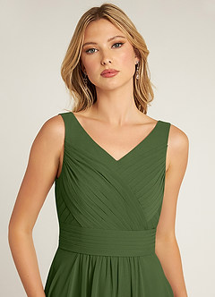 Azazie Pierrette Bridesmaid Dresses Olive A-Line Pleated Chiffon Dress image5