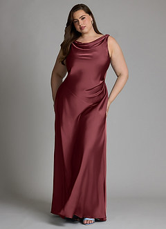 Azazie Nerine Bridesmaid Dresses Merlot A-Line Pleated Stretch Satin Dress image7