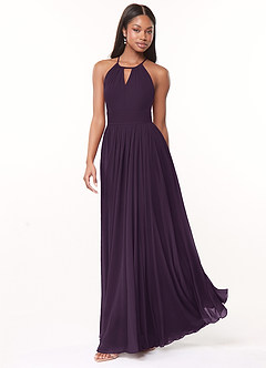 Azazie Cherish Bridesmaid Dresses Plum A-Line Pleated Chiffon Dress image3