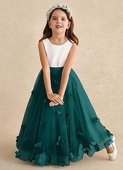 Azazie Vi Flower Girl Dresses Peacock A-Line Sleeveless Tulle Dress image6
