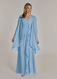 Azazie Manuella Mère de la mariée Robes Robe Trapèze en Mousseline de soie Col V plissé Poudre Bleue image3