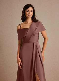 Azazie Milton Mother of the Bride Dresses Espresso A-Line Pleated Stretch Satin Dress image3