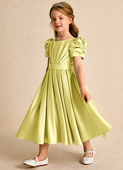 Azazie Miriam Blumenmädchenkleider Ballkleid Plissee Matte Satin Kleid Zitronensorbet image7
