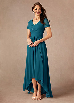 Azazie Polly Final Sale Agave A-Line Lace Chiffon Dress image3