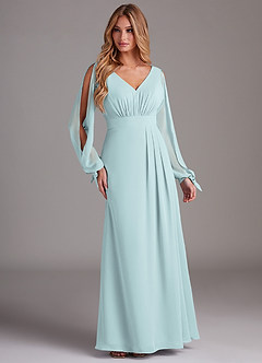 Azazie Matilda Bridesmaid Dresses Mist A-Line Long Sleeve Chiffon Dress image4