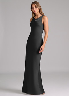Azazie Allettie Bridesmaid Dresses Black Mermaid Stretch Satin Dress image4
