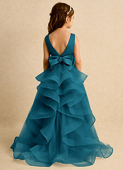 Azazie Lior Flower Girl Dresses Ink Blue Ball-Gown Pleated Tulle Dress image7