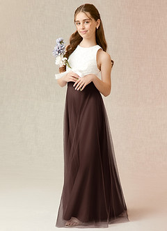 Azazie Albertine Junior A-Linie Spitze Chiffon Kleid Ganache image4