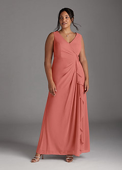 Azazie Manuella Mère de la mariée Robes Robe Trapèze en Mousseline de soie Col V plissé Rose Saumon image13