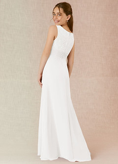 Azazie Snow Junior White A-Line Lace Chiffon Dress image2