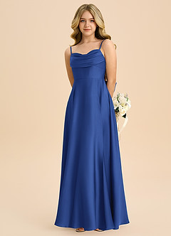 Azazie Bear Junior A-Line Kæresteudskæring Stræk satin Gulv-længde Junior brudepige Kjole image6