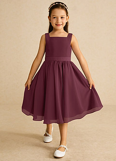 Azazie Ari Abiti da Ragazza di Fiori Abito A-Line in Chiffon Senza Maniche Cabernet image2
