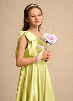 Azazie Guppy Girls Formal Flower Girl Dresses Lemon Sorbet A-Line One Shoulder Matte Satin Dress image6