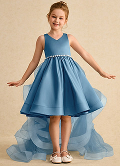 Azazie Julietta Flower Girl Dresses Steel Blue Ball-Gown Convertible Tulle Dress image2