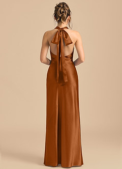 Azazie Velli Brudtärnklänningar Klä av Tubklänning i Metallisk satin Hög hals Koppar image5