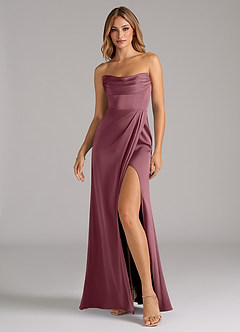 Azazie Johana Vestidos de damas de honor Vestido Rosa Del Desierto de Satén Elástico de Corte Sirena Convertible con Hombros descubiertos image3