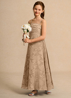 Azazie Pebbles Junior Formal vestidos de niña de las flores Vestido de Champán de Devorado Floral de Corte En A con Plisado image5