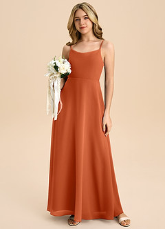 Azazie Shale Junior Burnt Orange A-Line Bow Chiffon Dress image5