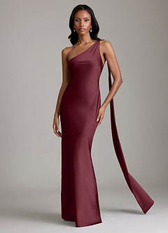 Azazie Galinda Suknie dla druhen Syrena Jedno ramię Satyna elastyczna Do ziemi Sukienka image4