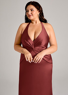 Azazie Valerie Bridesmaid Dresses Terracotta Mermaid Pleated Stretch Satin Dress image13