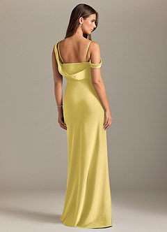 Azazie Madelyn Robes de demoiselle d'honneur Robe Sirène Convertible en Satin extensible Une épaule Canari image2