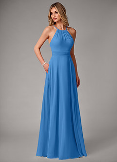 Azazie Amalia Bridesmaid Dresses Blue Jay A-Line Pleated Chiffon Dress image5