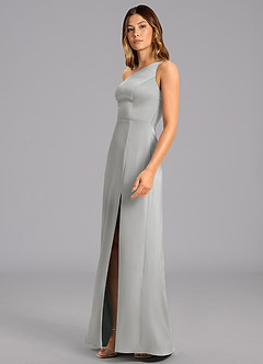 Azazie Phaedra 신부 들러리 드레스 A라인 한쪽 어깨 스트레치 새틴 바닥 길이 드레스 image5