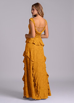 Azazie Sloane Abiti da Damigella Abito A-Line in Burnout Floreale Scollo a Cuore Caramello image2