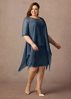 Azazie Flo Abiti per la Madre della Sposa Abito A-Line in Chiffon Pizzo Blu Nettuno image8