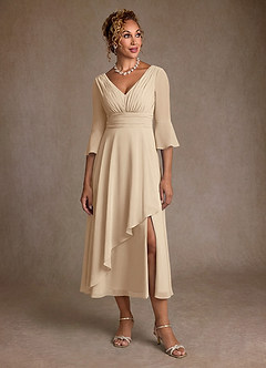 Azazie Aerynne 신부의 어머니 드레스 A라인 주름진 쉬폰 티 길이 드레스 image4