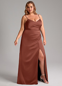 Azazie Azuree Bridesmaid Dresses Auburn A-Line Pleated Stretch Satin Dress image12
