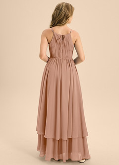 Azazie Elliora Junior Abito A-Line in Chiffon Plissettato Champagne Rosa image2