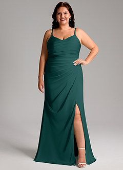 Azazie Deandra Bridesmaid Dresses Pine Mermaid Pleated Stretch Satin Dress image7