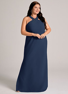 Azazie Doretta Bridesmaid Dresses Dark Navy Mermaid Pleated Chiffon Dress image10