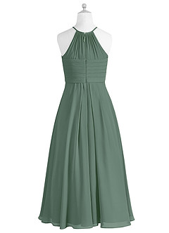 Azazie Ginger Junior Eucalyptus A-Line Pleated Chiffon Dress image8