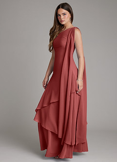 Azazie Monique Vestidos de madrinha de casamento Vestido Terracota de Chiffon de Linha A com Ombro Único image3