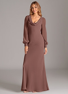 Azazie Jaxine Final Sale Espresso Mermaid Long Sleeve Chiffon Dress image7