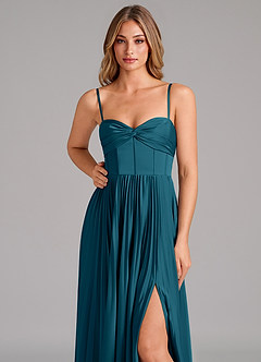 Azazie Tyla Robes de demoiselle d'honneur Robe Trapèze en Satin extensible Encolure en Forme de Cœur Bleu Encre image8