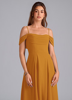 Azazie Almina Brautjungfernkleider Wandelbar A-Linie Schulterfrei Chiffon Kleid Butterscotch image5