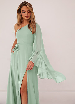 Barbie ♥ Azazie Bridesmaid Dresses Agave A-Line Long Sleeve Chiffon Dress image5
