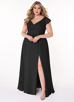 Azazie Claudine Bridesmaid Dresses Black A-Line Flutter Sleeve Chiffon Dress image7