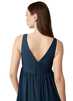 Azazie Yetta Maternity Bridesmaid Dresses A-Line V-Neck Gathered Chiffon Floor-Length Dress image3